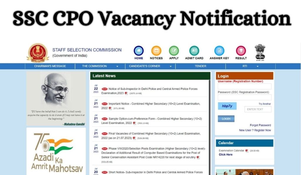 Ssc Cpo Vacancy Notification Apply Onilne Ssc Nic In